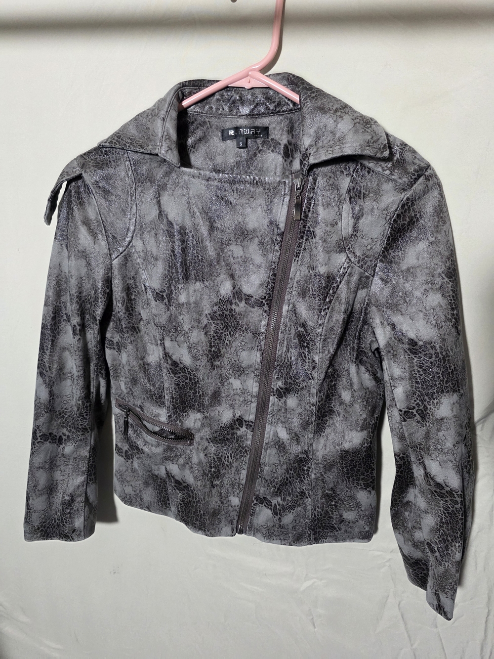 Women's Grey Patterned Moto Jacket